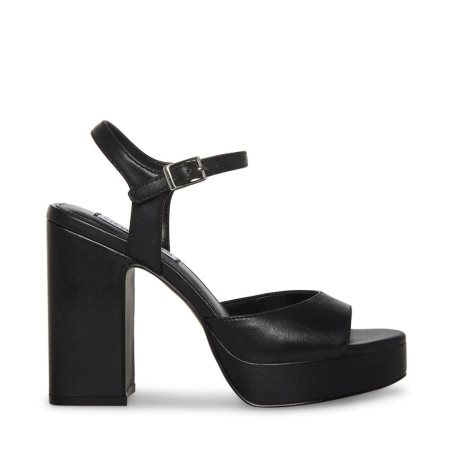 Black Steve Madden Amy Leather Women's Heels Sandals | PH 0914HMP